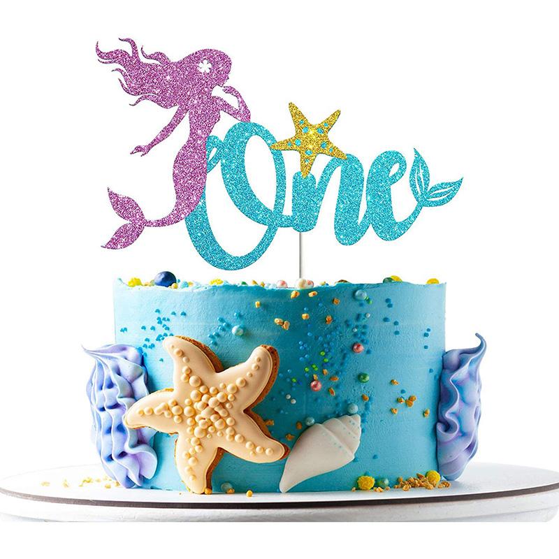 Mermaid Tail Happy Birthday Cake Topper Little Mermaid Party 1-10 Number Cupcake Toppers Girls Birthday Baby Shower Party Decor