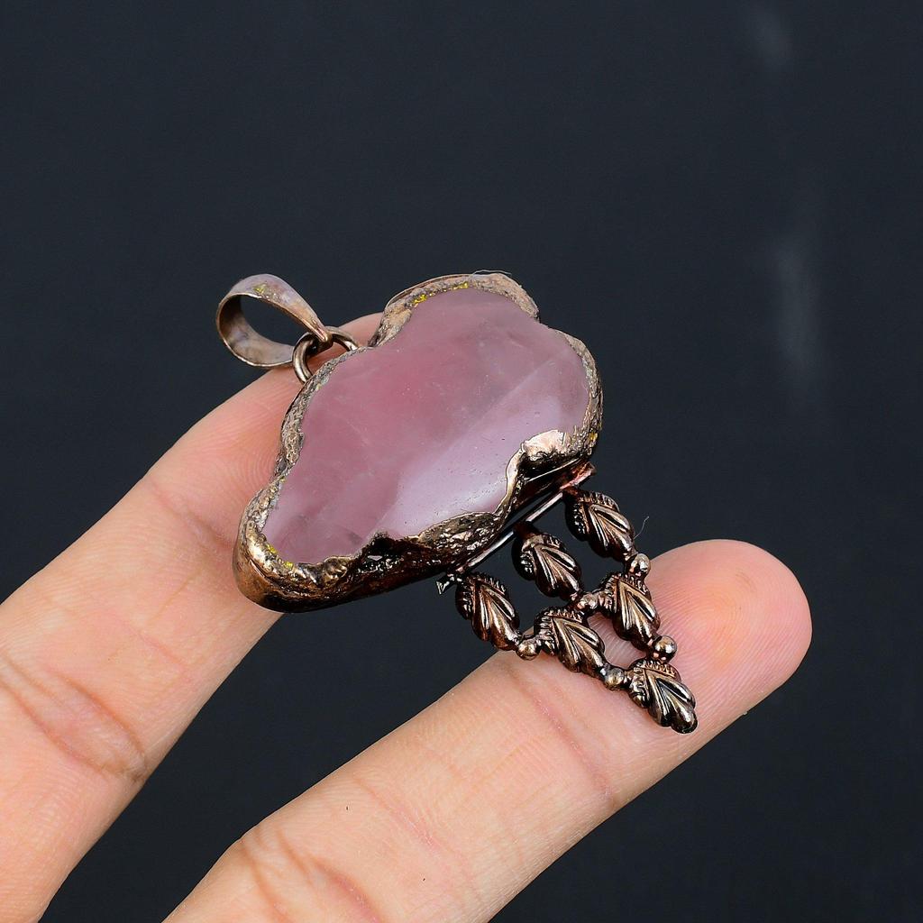 Rose Quartz Electroformed Pendant, Handmade Gemstone Pendant Jewelry, Gifts For Wife Brand New Pendant