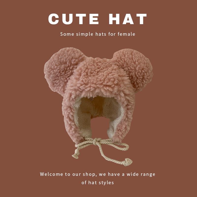 

Плюшевая шапка-медведь с большими ушами для женщин на осень и зиму, в корейском стиле, милая и симпатичная, универсальная теплая зимняя шапка-ушанка One Size