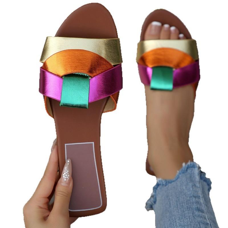 Sandale de vară noi pentru femei, mărimi mari, plate, ușoare, cu o singură baretă, stil încrucișat, la modă, pentru exterior