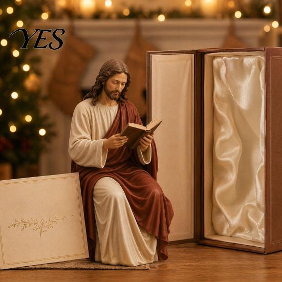 Reading Virgin Mary Figurine for Bookshelf, Resin Jesus Statue Shelf Faith-Based Home Decor Sitter, Decorative Sculpture Office, Gift Book Lovers