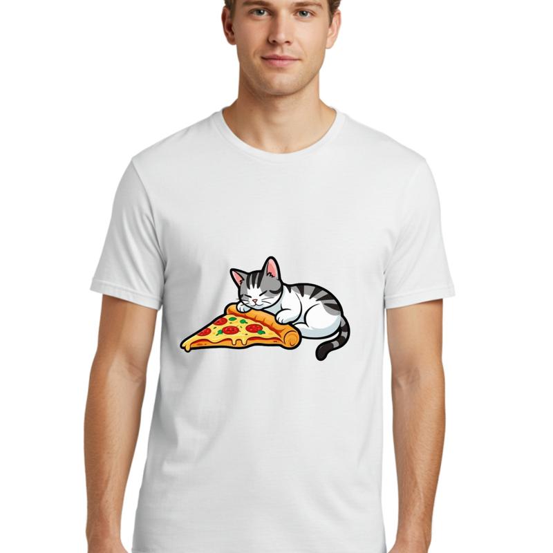 Catsleepingonpizza Unisexs Graphic Tee 100 Cotton Casual Summer Wear