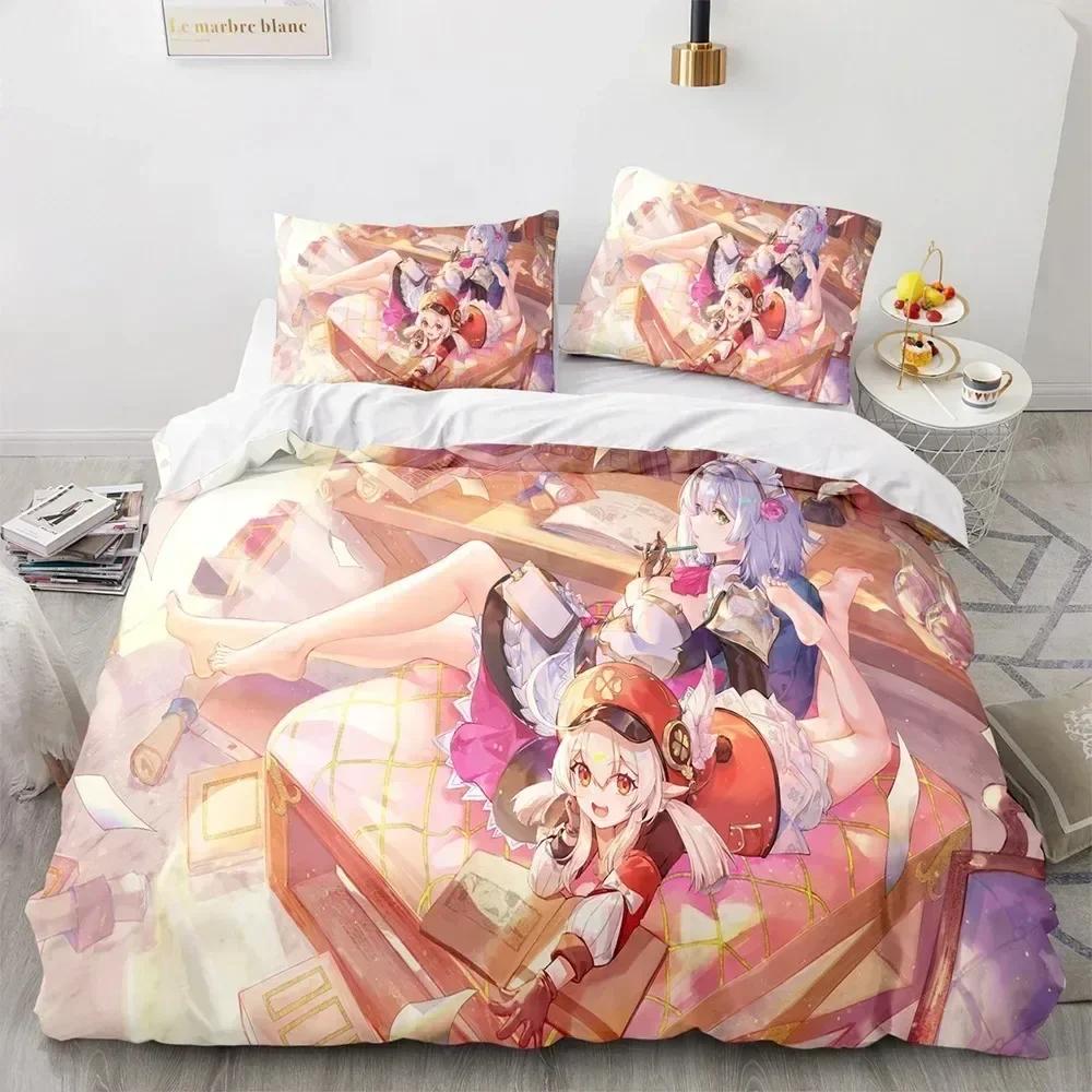 3D Print Anime Game Genshin Impact Bedding Set Printed Bed Set With Pillowcase Duvet Cover Soft Queen King Size Bedclothes Home