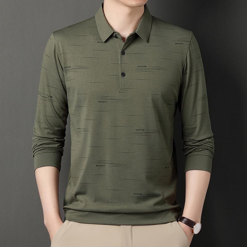 Middle-Aged Men'S Autumn Shirt Long-Sleeved Shirt Dad'S Lapel Spring And Autumn Bottoming Shirt Men'S Top