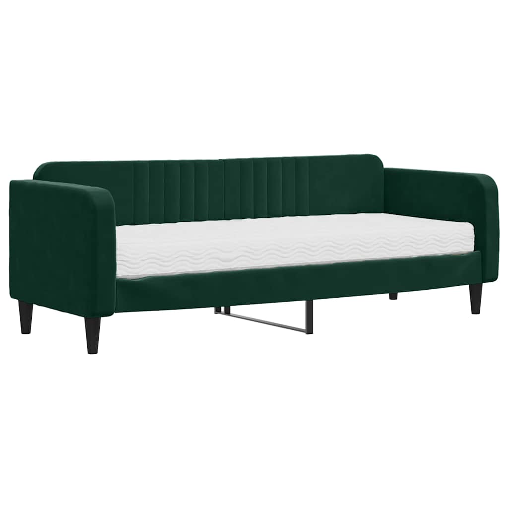 Vidaxl Sofa Z Materacem Do Spania, Ciemnozielona, 80X200 Cm, Aksamit