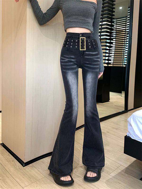 Mature Retro Flared Jeans - Women's Slim Fit, Elastic Waistband, Wide Leg, Versatile Long Pants for Spring/Autumn.