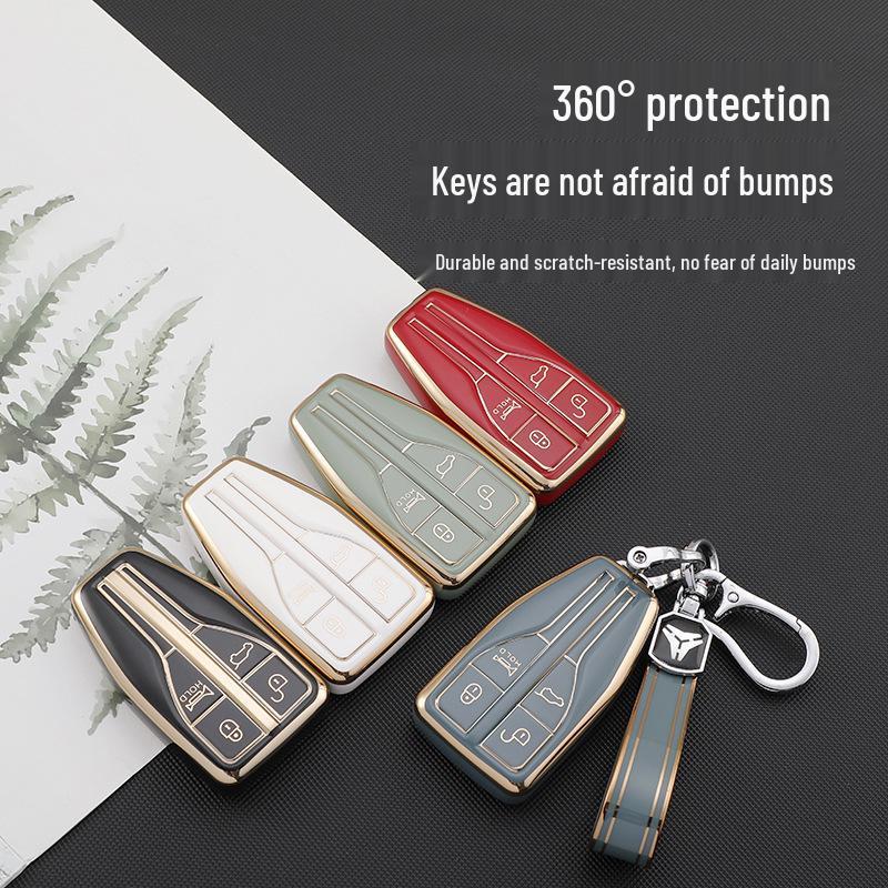 FAW Hongqi HS5 HS7 Key Case: Women's Hot Selling Soft TUP Rubber with Gold Edge H9 Car Protective Shell