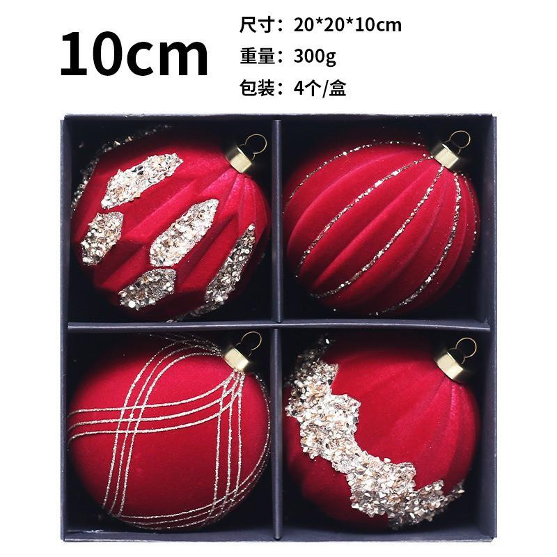 10cm Flocked Christmas Balls 4pcs Gift Box Set Glitter Rhinestone Tree Decorations