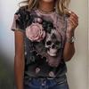 Sommer T-Shirt Totenkopf Blume 3D Gedruckt Damen T-Shirt Kurzarm Lässig Bequem Groß Mode T-Shirt