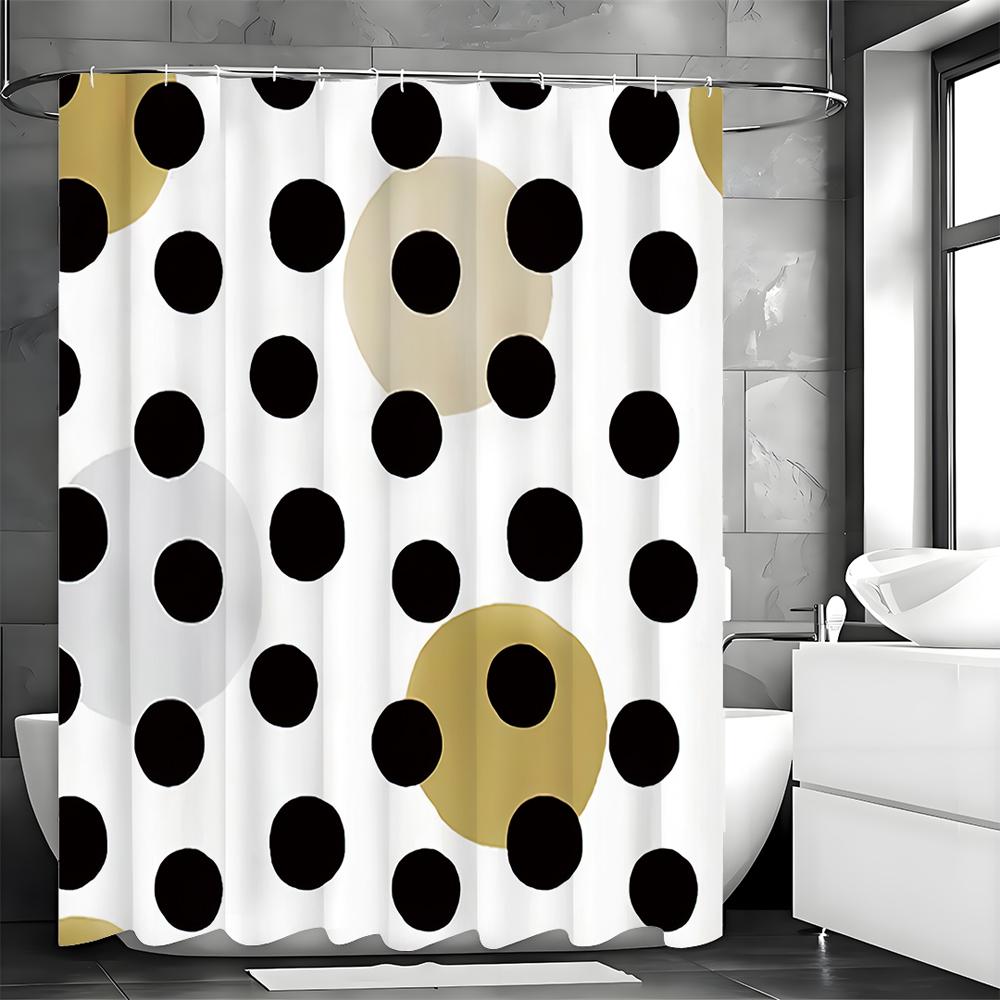 Black Polka Dot Shower Curtain, Bathroom Decorative Shower Curtain, Waterproof Shower Curtain with Hooks