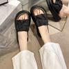 Dicksohlige Plissee-Slipper für Damen Schuhe 2024 Sommer Neu Koreanischer Stil Damen Lässige Pantoletten Frau Runde Zehen Keil Strand-Sandalen
