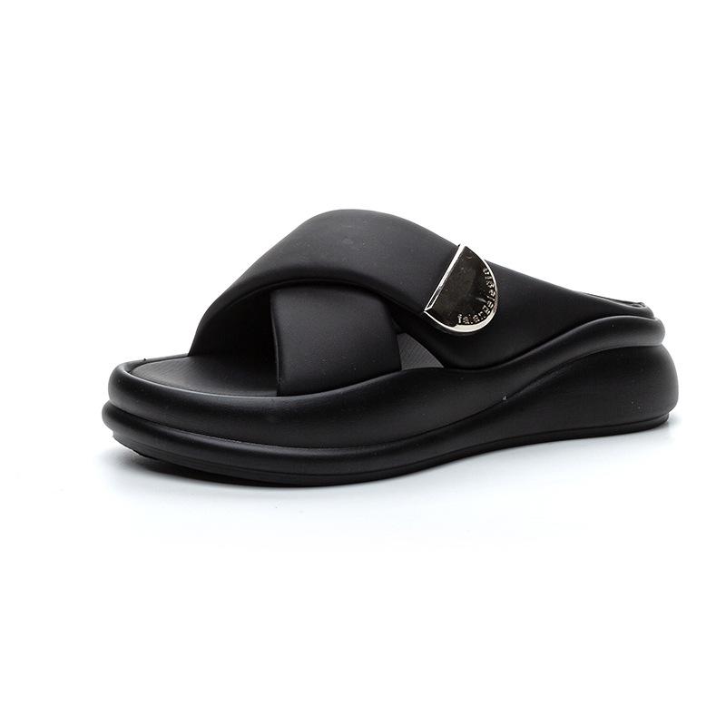 Thick-soled Cool Slippers Women's Outer Wear Cross-band Fashion Bread Women's Sandals One-word Drag