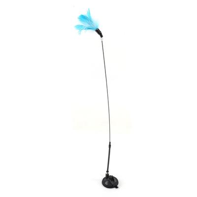 Interactive Cat Feather Wand Suction Cup Cat Teaser Stick with Bell for Indoor Kitten Old Cat ExerciseBlue Feather