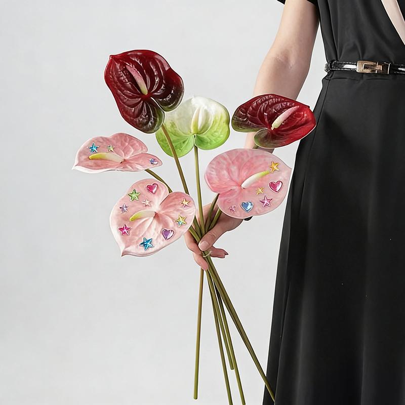 1/5/10Pcs Artificial Palm Flamingo Palm Silk Flower Wedding Flower Arrangement Long Branch Fake Flowers Home Wedding Decoration