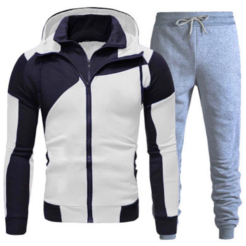 Men's Solid Color Zipper Hoodie Sweatshirt Set - Autumn/Winter Fashion Casual Two-Piece Sport Outfit 2022