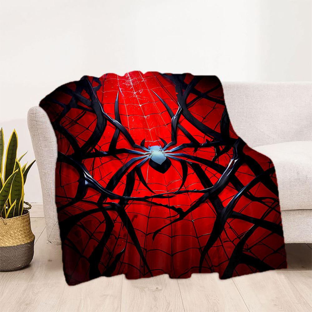 Black Spider On Red Background Flannel Blanket-Soft and Suitable for Sofas,Beds,Offices,Travel,All Seasons,Great Gift for Holidays and Birthdays.
