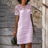 Kadın Modası Yaz Bahar Düz Renk Baskılı Kısa Kollu O-Yaka Bol Bel Günlük Elbiseler