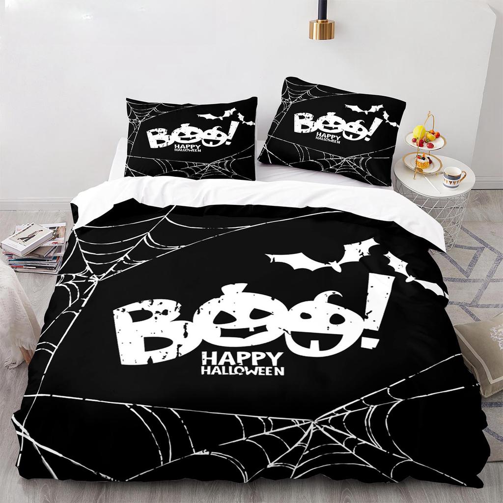 Nou Set de Lenjerie de Pat de Halloween cu Desen Animat Boo cu Imprimeu 3D, Husă de Plapumă Set de Pat Husă de Plapumă Față de Pernă, Mărime King Queen Twin Băieți Fete Adulți