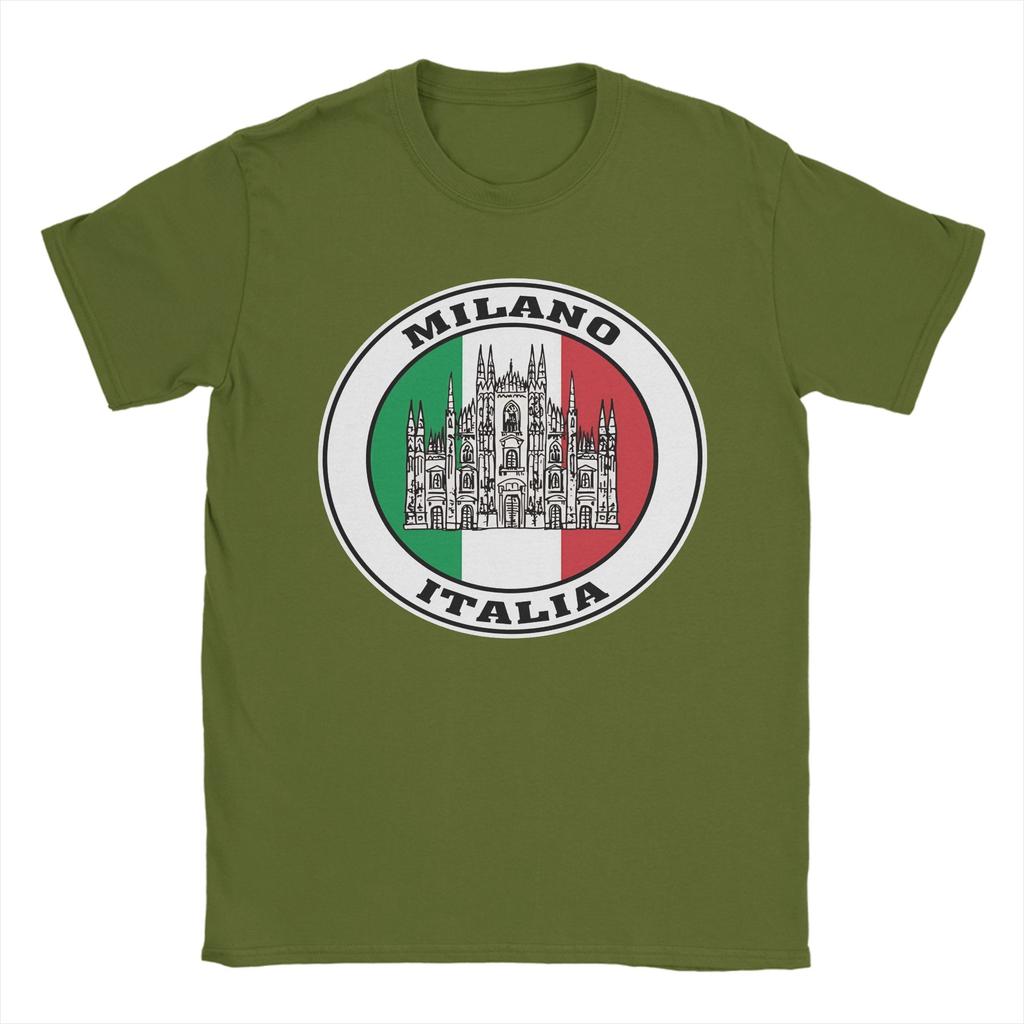 Milano Italia Travel Souvenir Italian Flag Sticker Milan Italy Badge TShirt Cotton T Shirts For Unisexs Tshirt Short Sleeves Tees