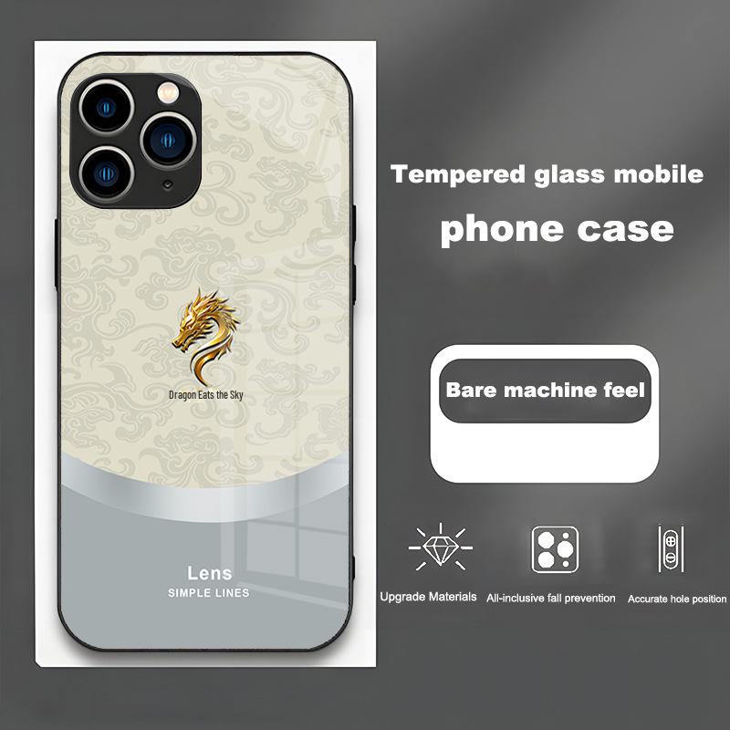 

Стеклянный чехол в китайском стиле для iPhone 12, 13, 14, Pro, Mini и X Dragon Qi Chongtian. 13