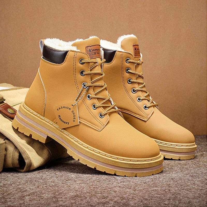 Winter large size men's shoes are cold-proof and warm, piled and thickened snow boots men's high-top trendy versatile cotton shoes men's Martin boots