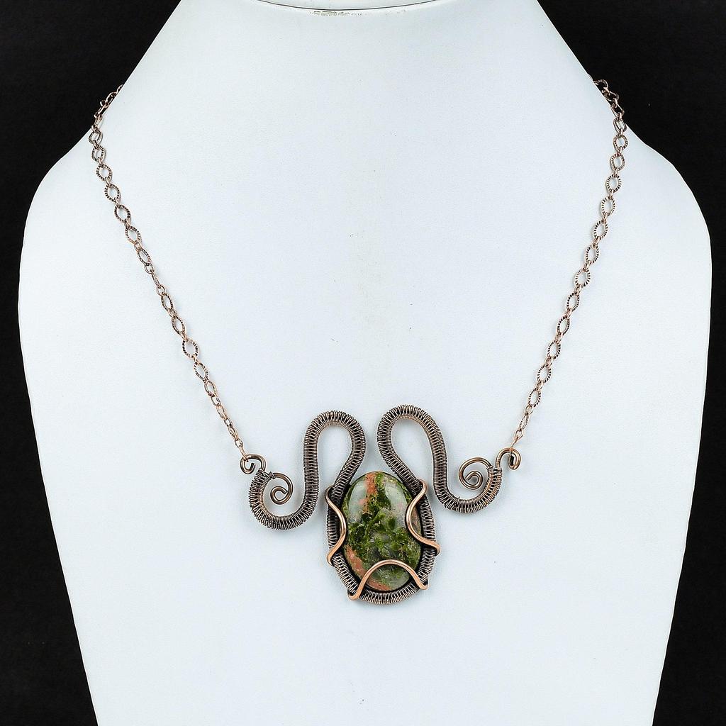 Unakite Necklace Copper Wire Wrapped Adjustable Necklace Handmade Copper Jewelry Top Quality Gemstone Necklace Wire Wrapped Jewelry For Gift