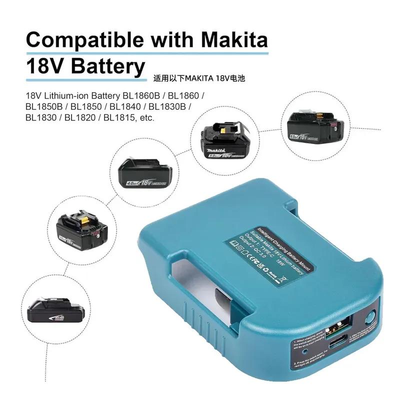 For Makita 18V with USB with Type-C Battery Holder for Makita 18V Battery BL1840 BL1850 BL1860 Charger Adapter Charging