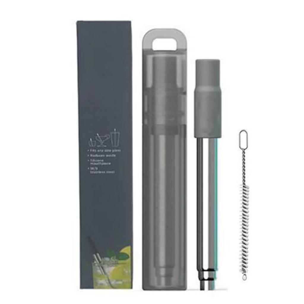 Telescopic Reusable Straw 304 Stainless Steel Metal Straw With Cleaning Brush Portable Drinking Straw Set For Travel With Case