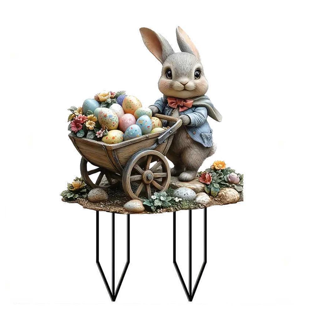 Easter Bunny Garden Stake Acrylic Easter Yard Sign 2D Flat Spring Lawn Signs Easter Lawn Stakes Easter Decoration for Outdoors