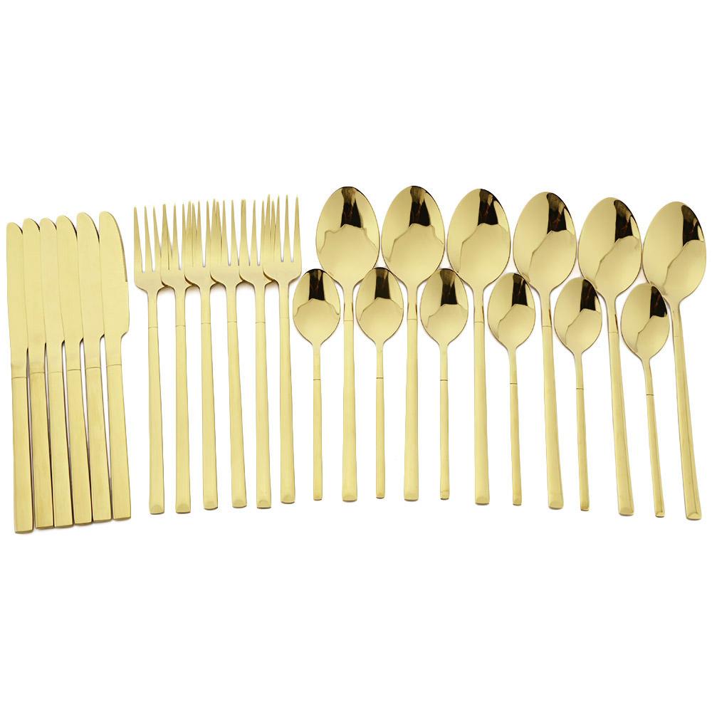 24pcs Rose Gold Tableware Cutlery Set Knife Fork Coffee Spoon Dinnerware Set Stainless Steel Flatware Western Kitchen Silverware