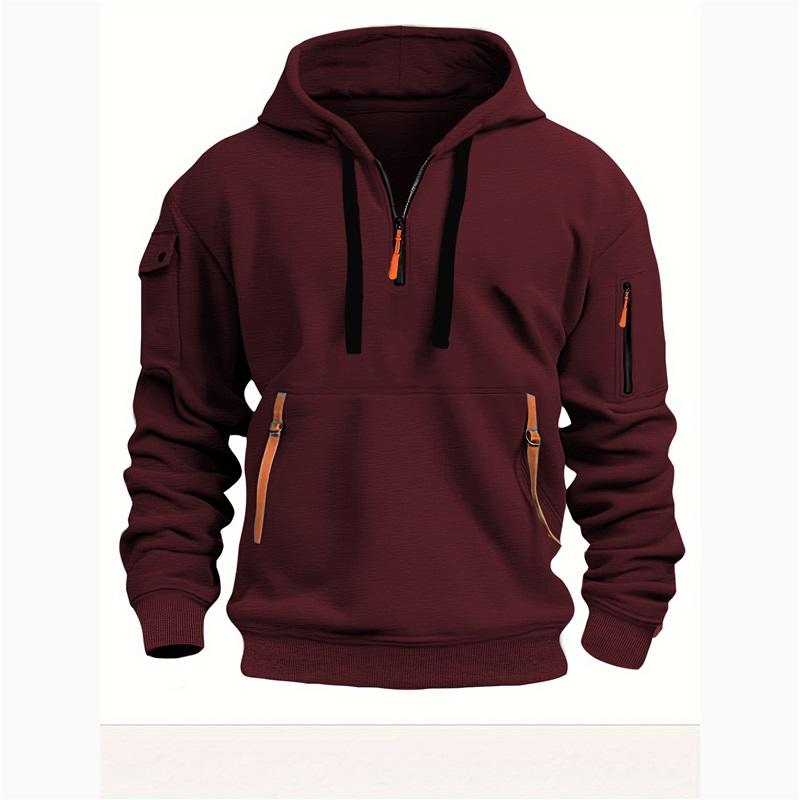 Men's Half Zip Hoodie Tactical Style Kangaroo Pocket Casual Sweatshirt
