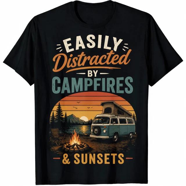 Easily Distracted by Campfires and Sunsets TShirt Camping Gift S