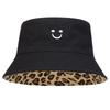 Unisex Smiling Leopard Print Double-Sided Bucket Hats Fishermen Caps Outdoor Casual Cap Sunscreen Hat