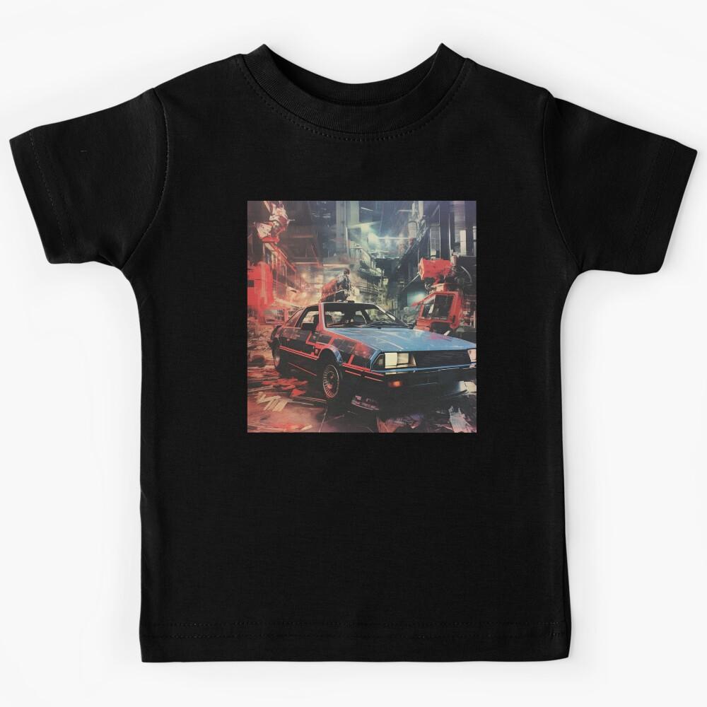 Collage Style Metallic Color Retro Futuristic Sports Car Kids T-Shirt 140
