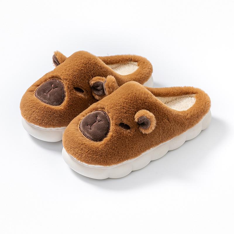 New cotton slippers women's autumn and winter plush non-slip and warm couple cute confinement shoes
