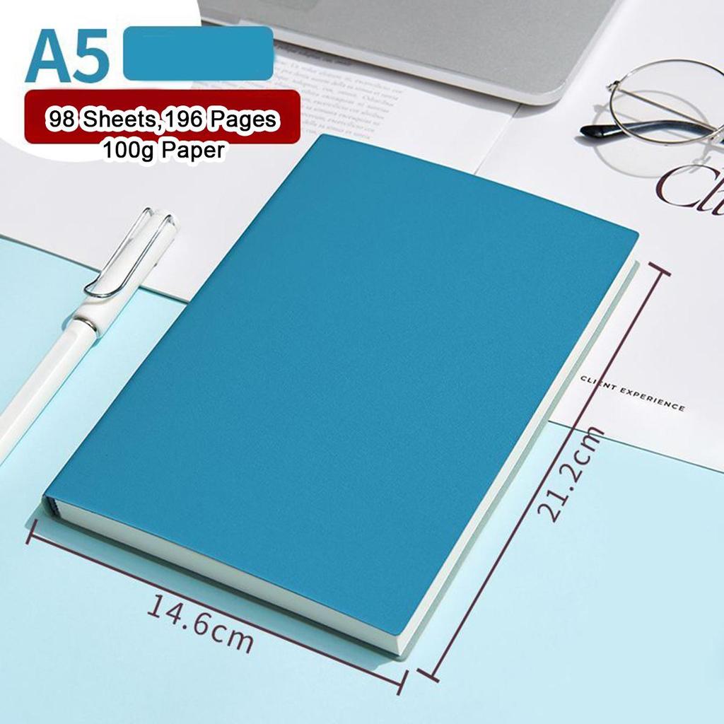 A5/B5 Soft Leather Study Notebook, Lined Pages, Business Meeting Record Book, Notepad, Student Diary, 98 Sheets, 196 Pages