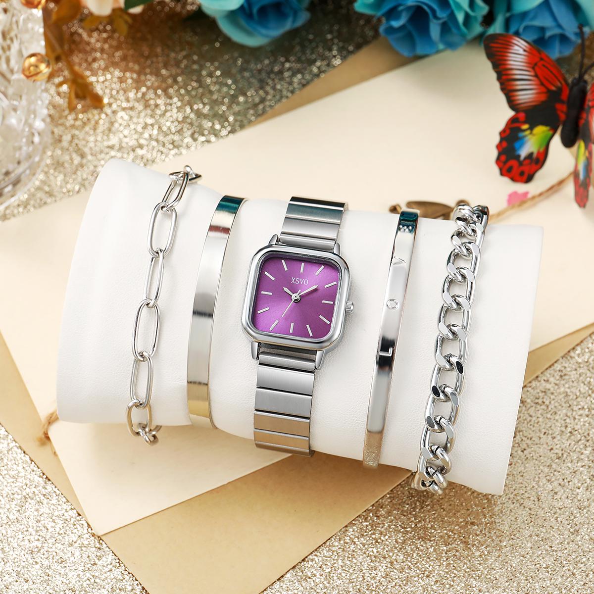 

Без подарочной коробки маленький циферблат бабочка повседневный ремешок простые кварцевые женские часы браслет цепочка набор из 5 предметов серебряный