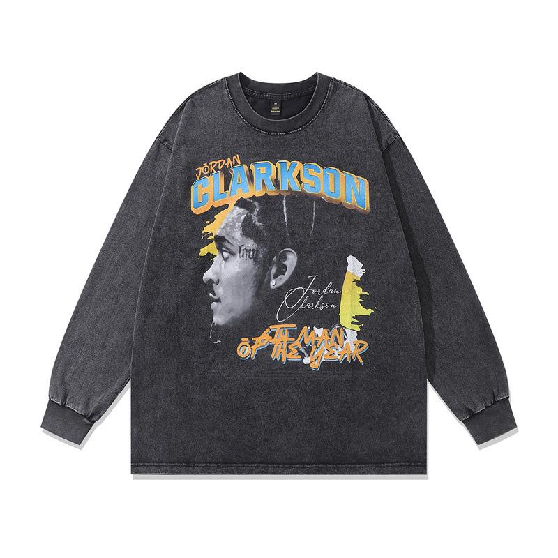 Hip Hop Rap Portrait Print Long Sleeve T-Shirt Autumn Retro Fried Color Men'S Crew Neck Sweater