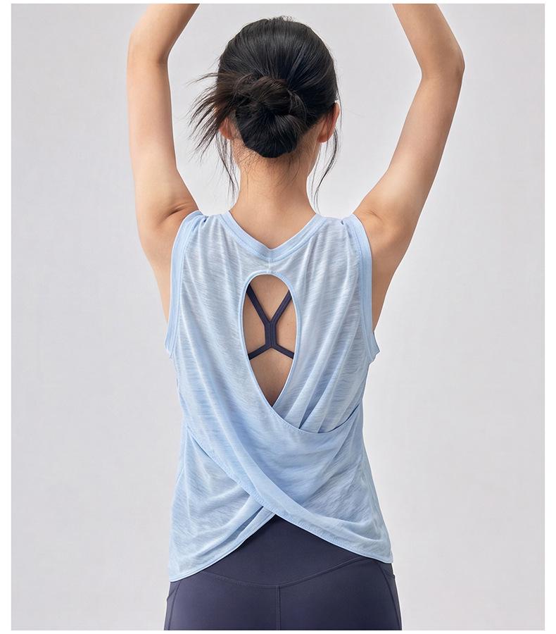 Hollow-Back Mesh Yoga Top with Bamboo Yarn, Quick-Dry Fitness Cover-Up, Women's Open Back Round Neck Sports Tee