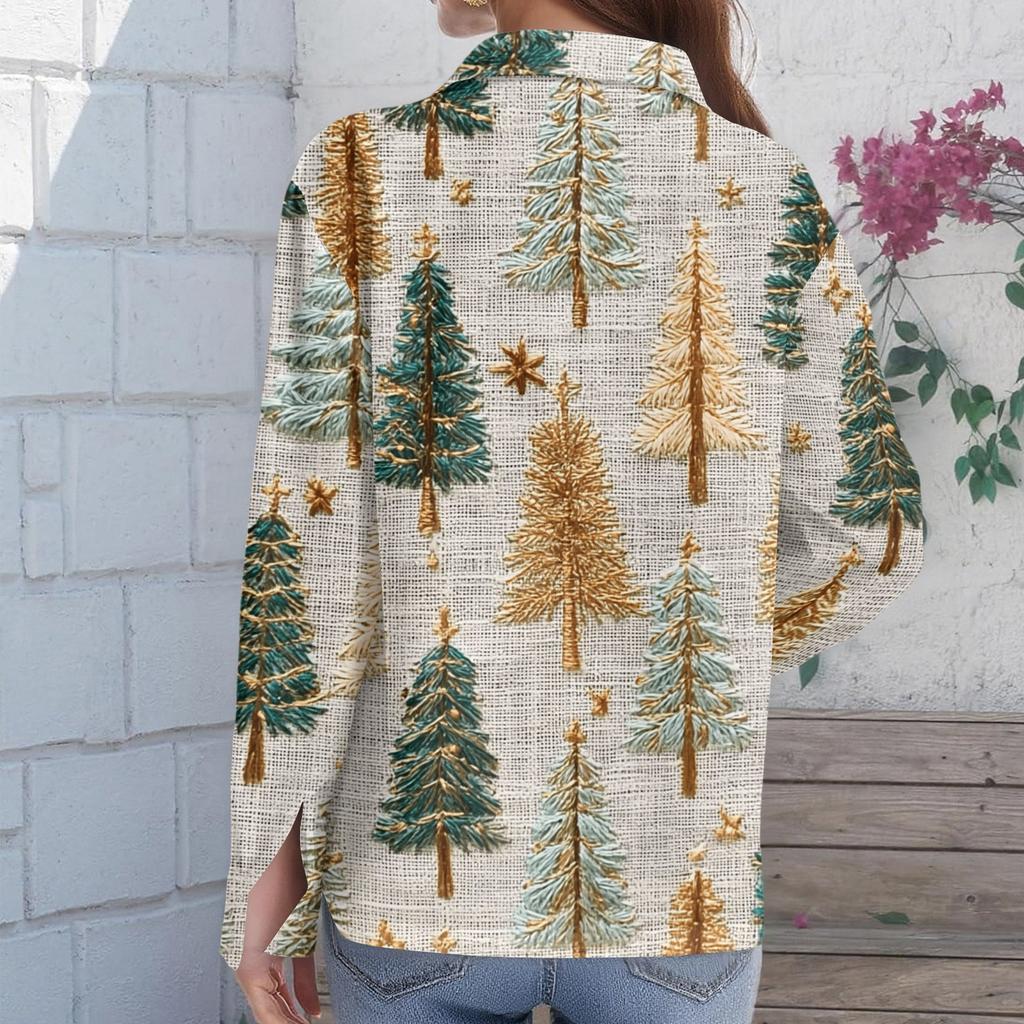 Women's Casual Christmas Print Long Sleeve Cardigan Top for Holiday Festive Wear