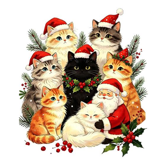 Xmas Window Decor Cat Christmas Static Cling Decal, Waterproof PVC Festive Sticker, Party Decorations Easy Apply Decorative for Home Living