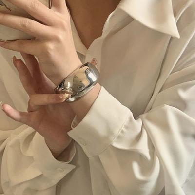 Glossy Surface Curve Wide Open Bangle Exaggerated Women's Wrist Jewelry  Versatile