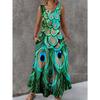 Women Sleeveless Dress Round Neck with 3D Print Long Maxi Dress for Summer Beach Vacation Casual Wear