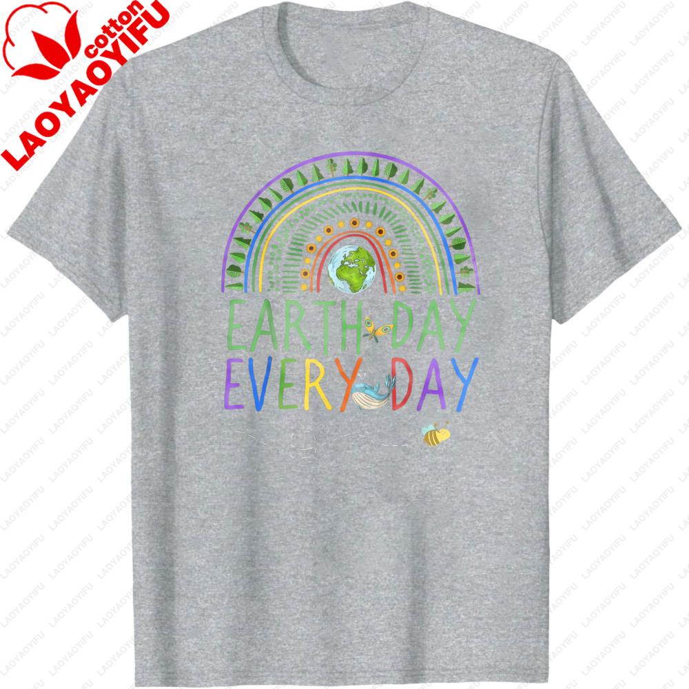 Earth Day Every Day Rainbow Planet Design Men TShirt Casual Fashion Top Eco Friendly Gift for Environmental Awareness T Shirt S