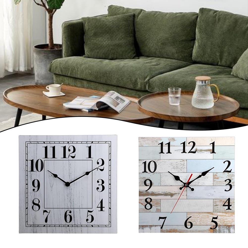 Vintage Square Wall Clock Silent MDF Decor For Nordic Living Room Background Wall Home Alarm Clocks Decoration Supplies