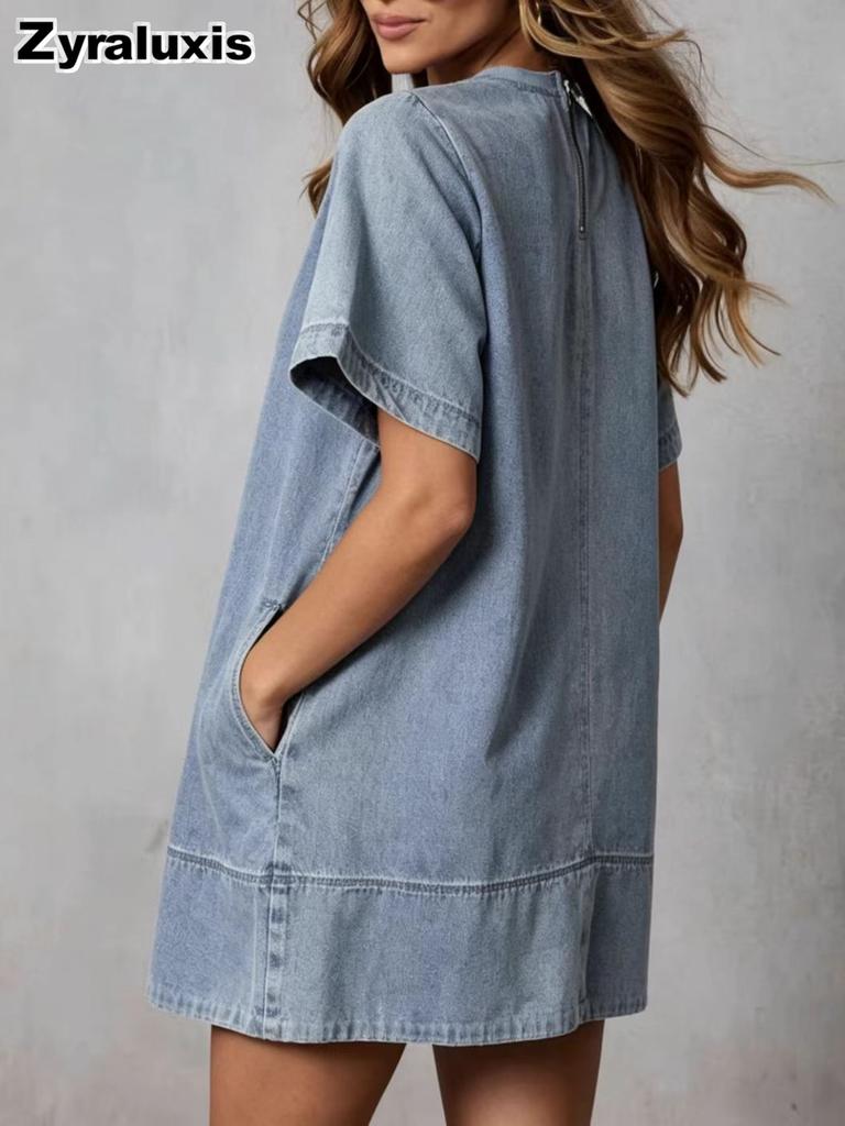 Fashion Casual Loose Denim Short Sleeve Dress Women's Clothing