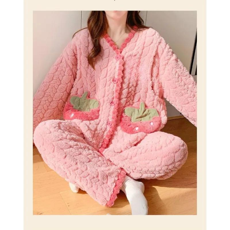 Coral Velvet Moon Clothing Autumn Winter Postpartum Pregnancy Pregnant Women Pajamas Thick and Velvet Maternity Nursing Home Set