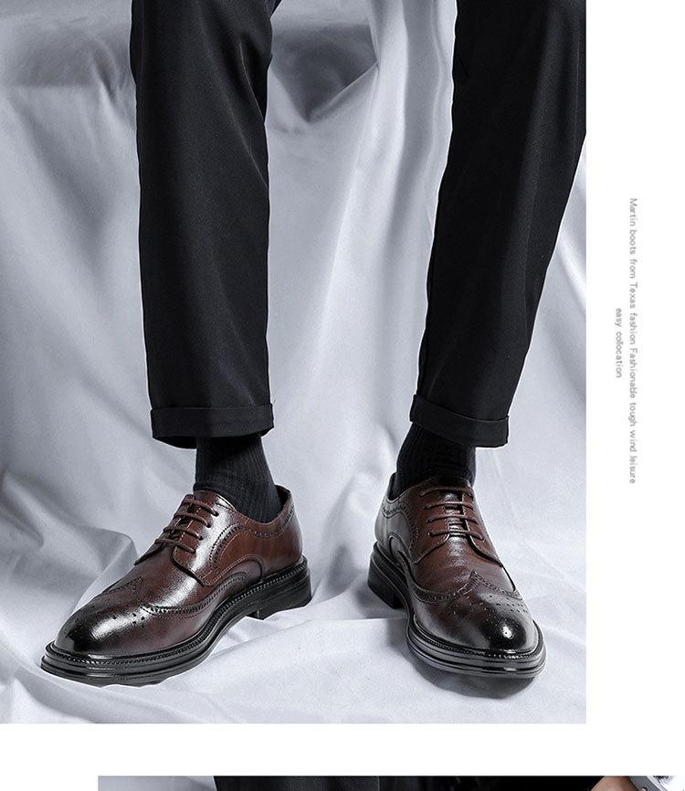 2023 Men's Black Leather Formal Shoes - Thick Sole Casual British Style for Business or Wedding