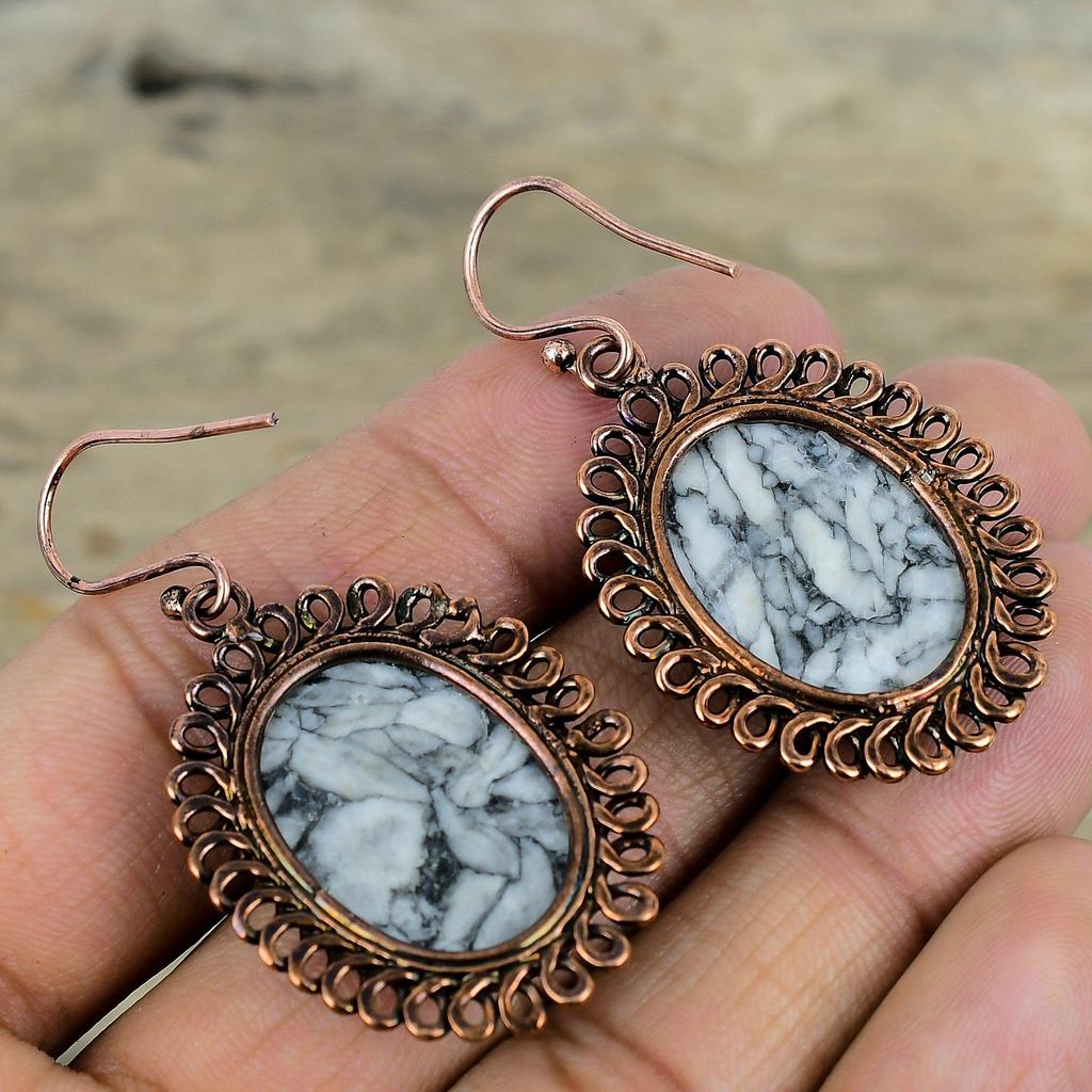 Pinolith Jasper Earring Electroformed Copper Earrings Original Gemstone Jewelry Latest Design Earring Handmade Copper Jewelry Gifts For Wife