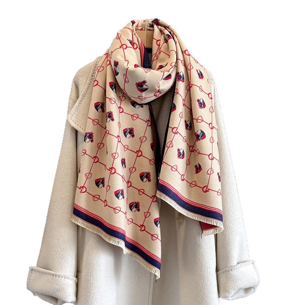 Autumn and winter new cute horse head imitation cashmere jacquard scarf women's daily commute outside with warm scarf tide